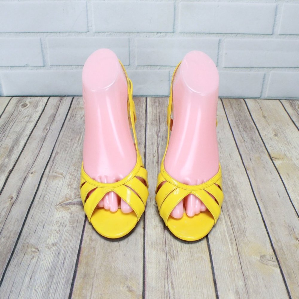 Cole Haan Yellow Leather Peep Toe High Heel Ankle Strap Air Sole Sandals 9.5 B - Picture 5 of 8